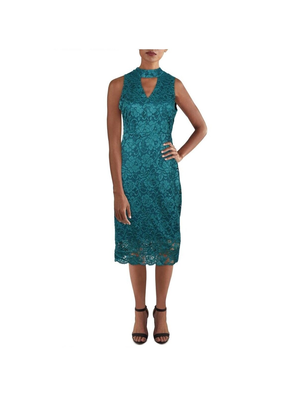 Sam Edelman Keyhole Lace Choker Dress Teal 6